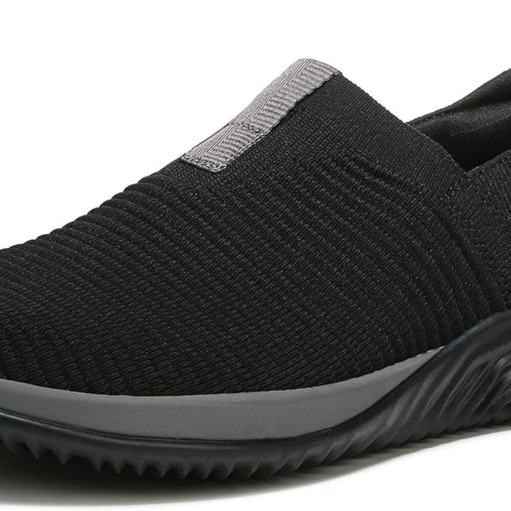 Women's Knit Loafer Slip-On Hiking Shoe Black Grey Lightweight Eva Rubber Sole
